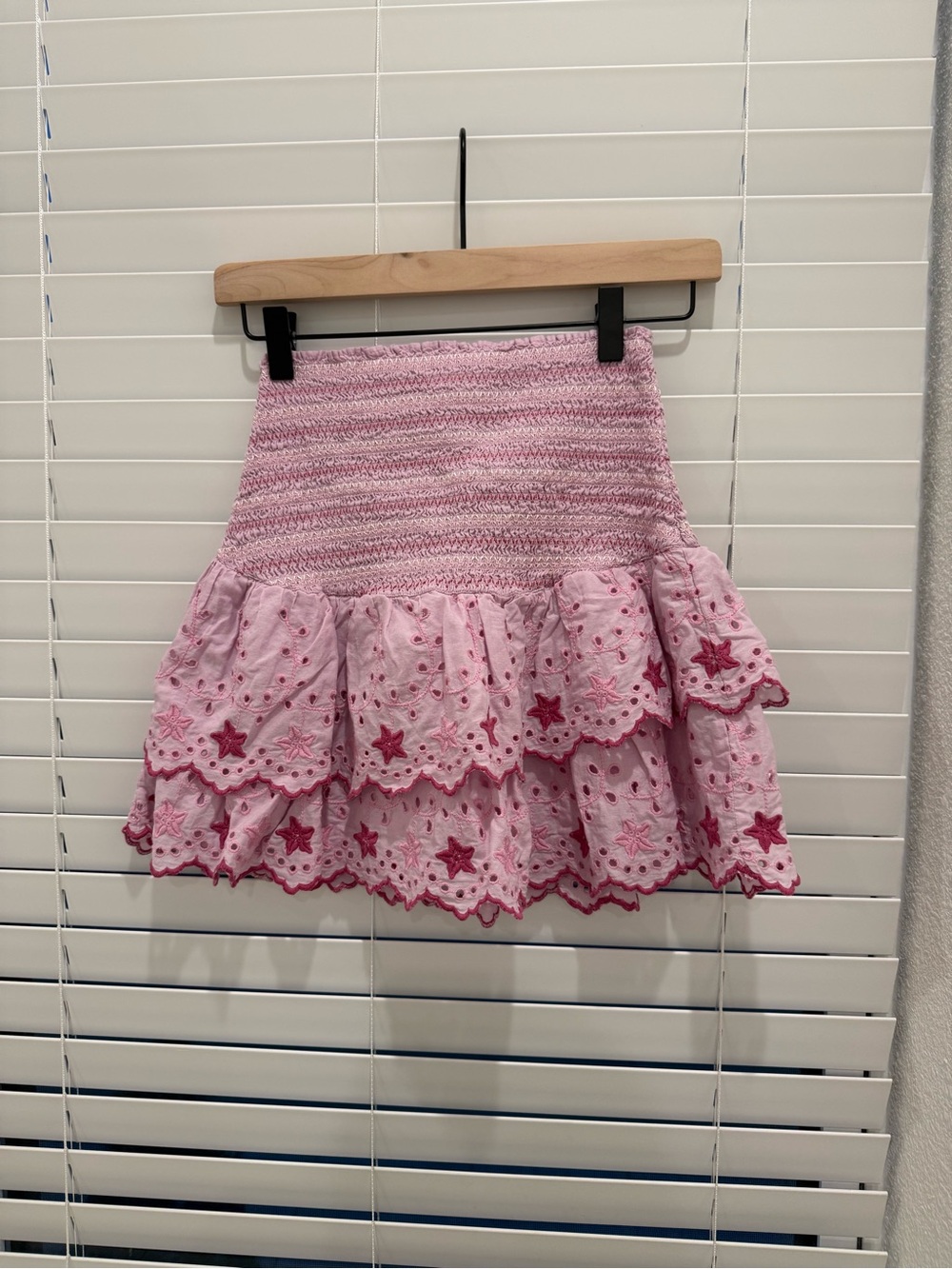 LoveShackFancy Pink Tiered Eyelet Skirt